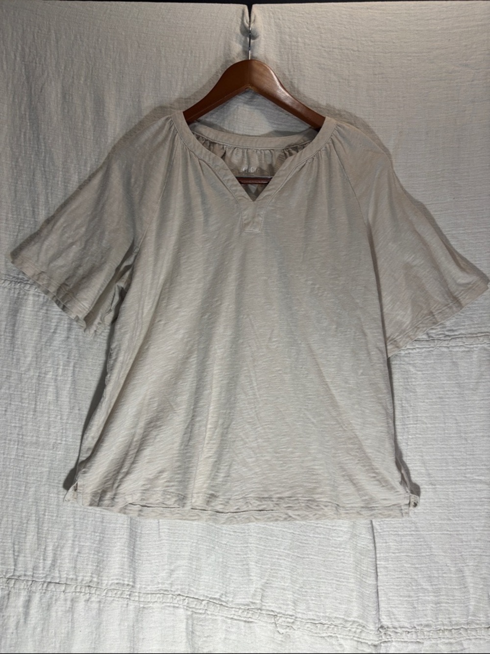 Light Beige V-Neck Casual Women's Tunic Linen Cotton Blend - Picture 4 of 8